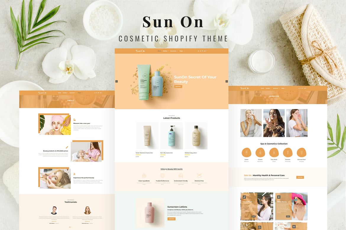 SunOn - товары для ухода за кожей, тема Shopify для здоровья