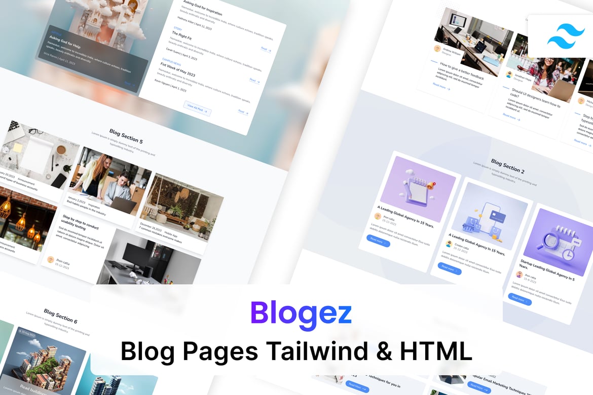 Blogez - HTML-шаблон Tailwind CSS 3 для страниц блога
