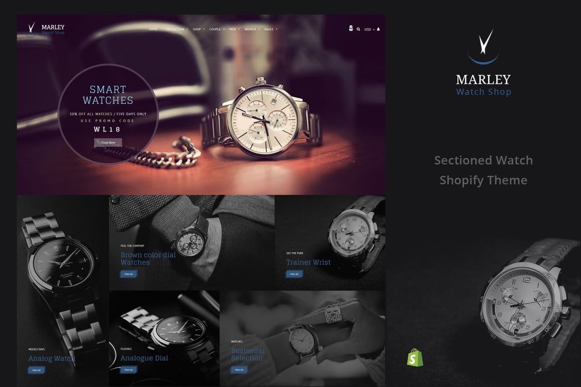 Marley | Тема Shopify для секционных часов