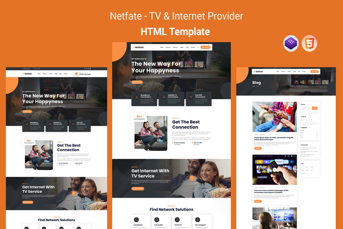 Netfate - HTML-шаблон для поставщиков услуг телевидения и Интернета