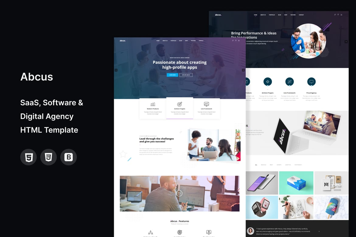 Abcus - Шаблон агентства SaaS, программного обеспечения и цифровых технологий