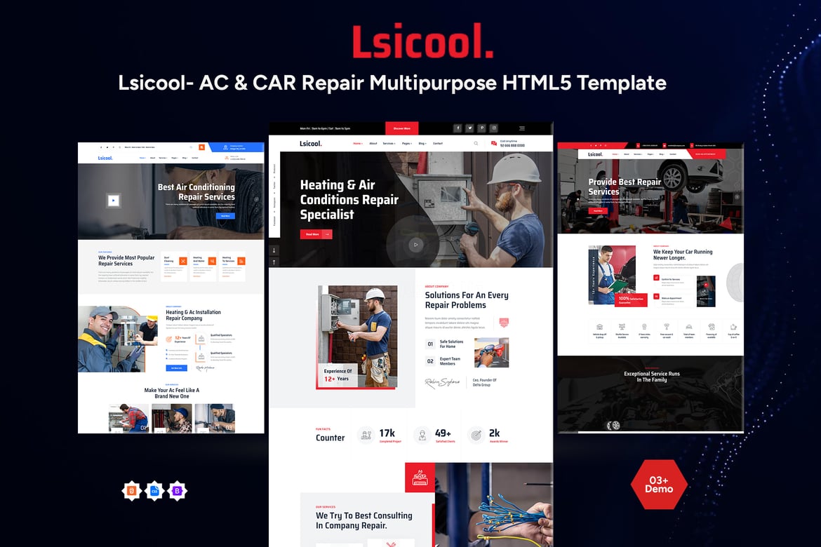 Шаблон HTML5 для ремонта кондиционеров и автомобилей Lsicool