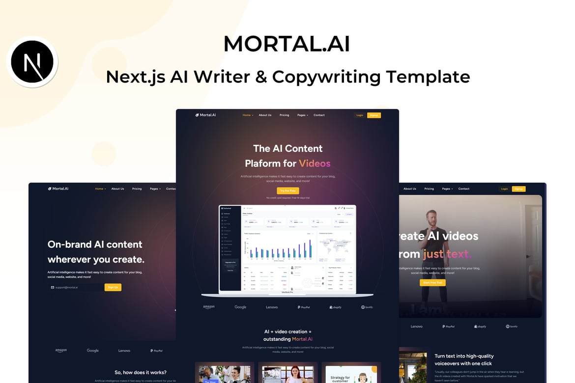 Mortal - Шаблон для написания и копирайтинга на базе искусственного интеллекта Next.js
