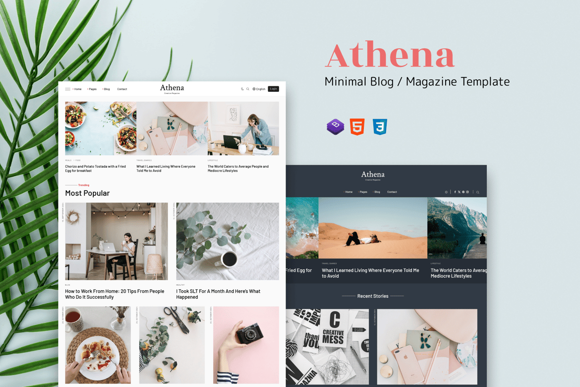 Athena - Минимальный HTML-шаблон для блога/журнала
