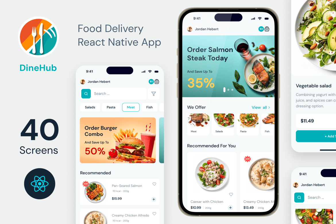 DineHub - нативное приложение React для доставки еды