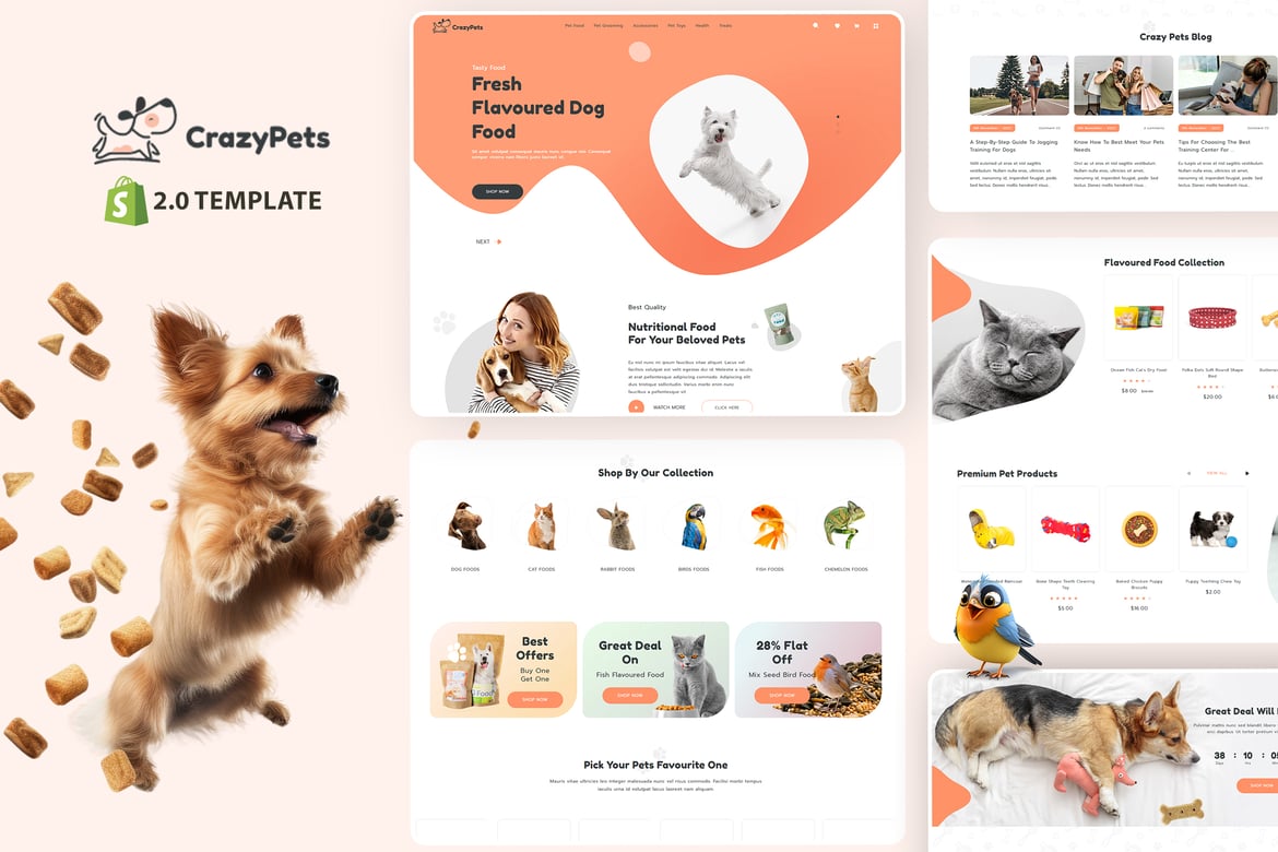 Crazy Pets - питомники собак, тема Shopify для магазина домашних животных