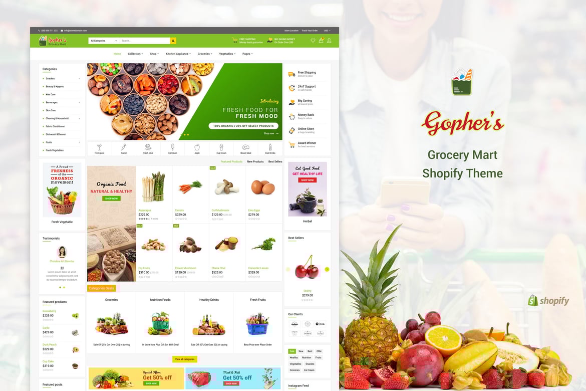 Gopher's | Тема Shopify для продуктовых магазинов и магазинов