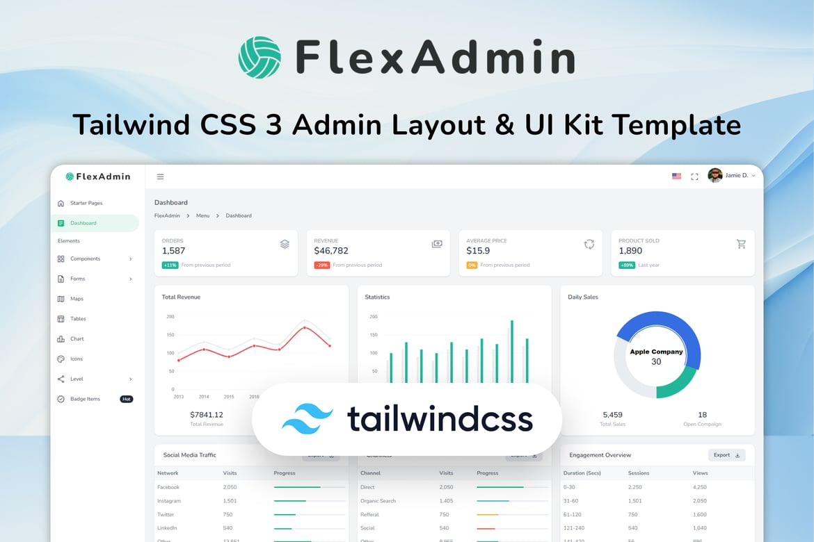 FlexAdmin - HTML-шаблон панели администратора Tailwind