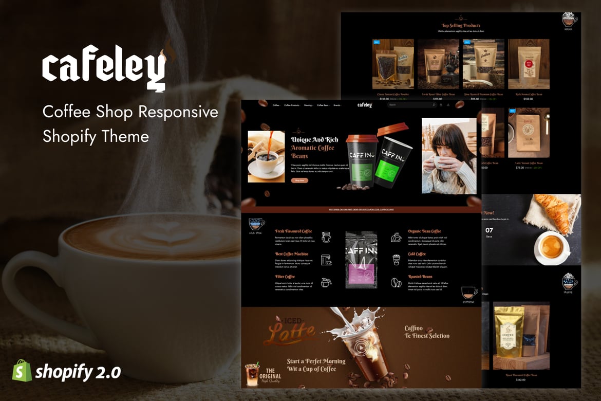 Cafeley - адаптивная тема Shopify для кофейни
