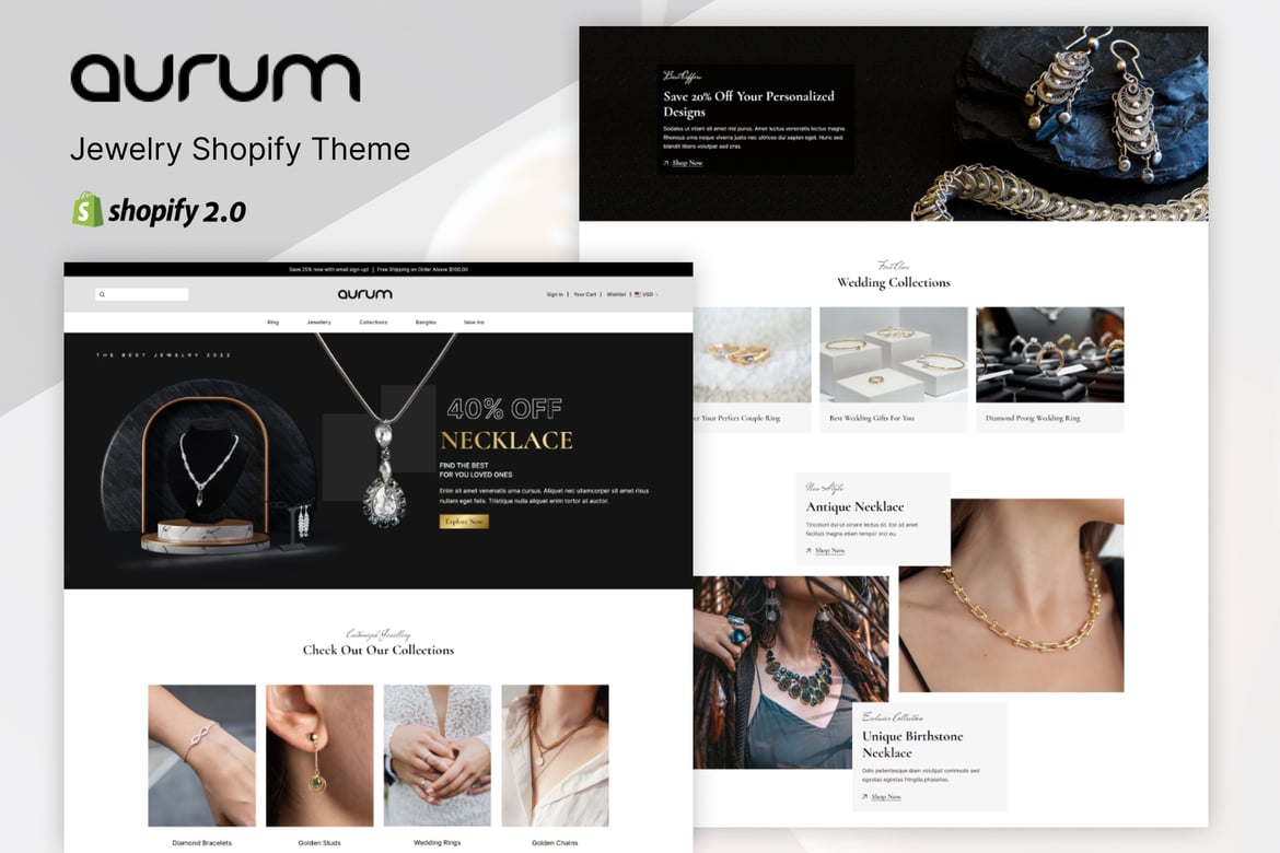 Aurum - тема Shopify для ювелирных изделий