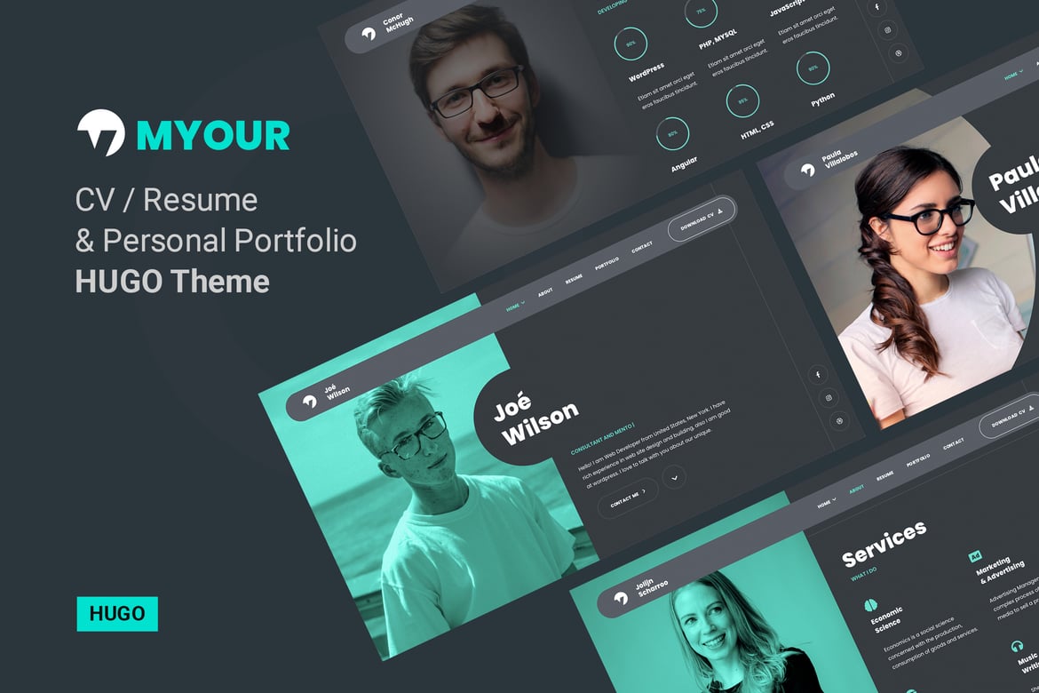 Myour - резюме, резюме, портфолио Hugo Тема