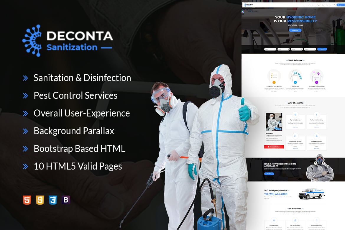 Deconta - HTML-шаблон для санитарии и контроля