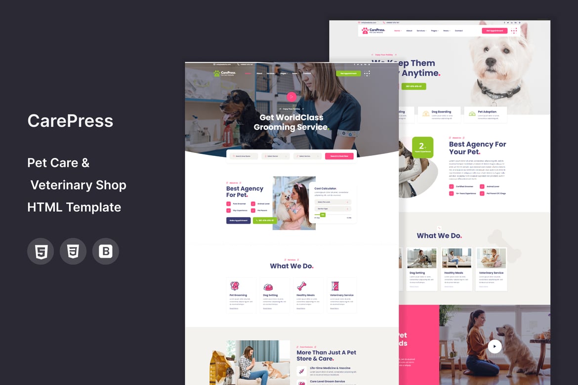 CarePress - HTML-шаблон для ухода за домашними животными