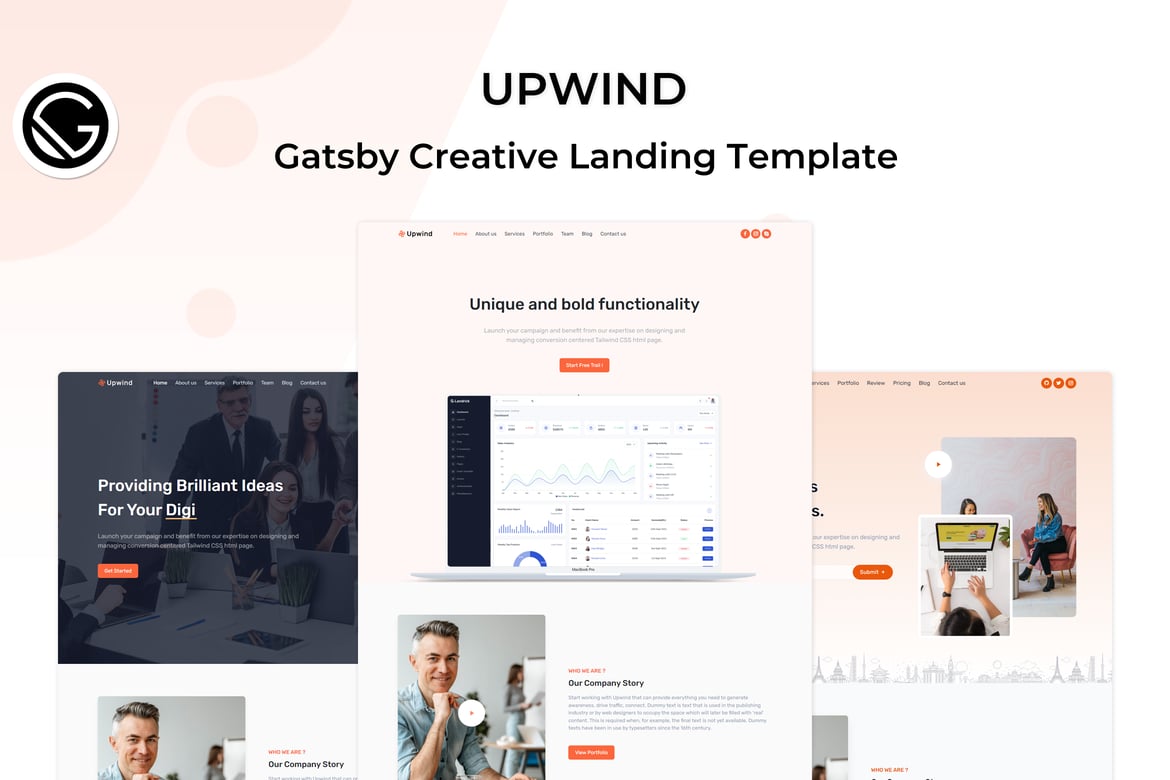 Upwind - Шаблон креативной целевой страницы Gatsby