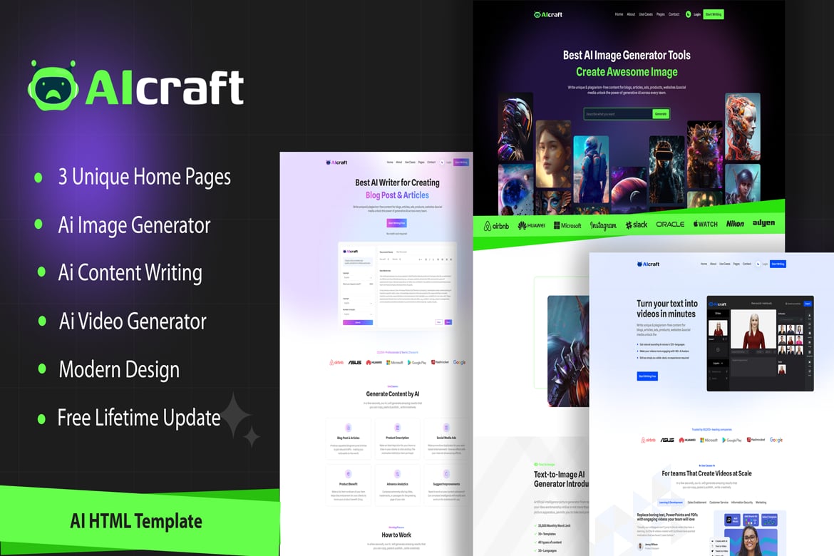 AiCraft - HTML-шаблон приложения и генератора искусственного интеллекта