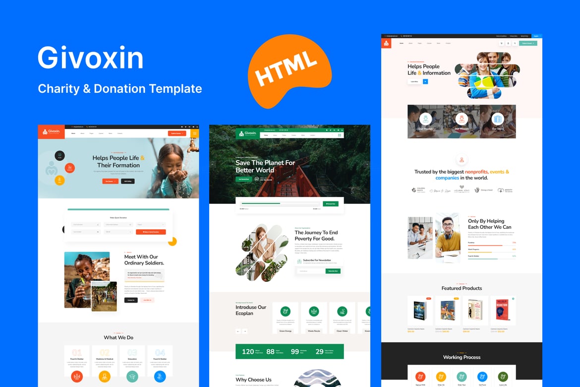 Givoxin - HTML-шаблон для сбора средств и благотворительности