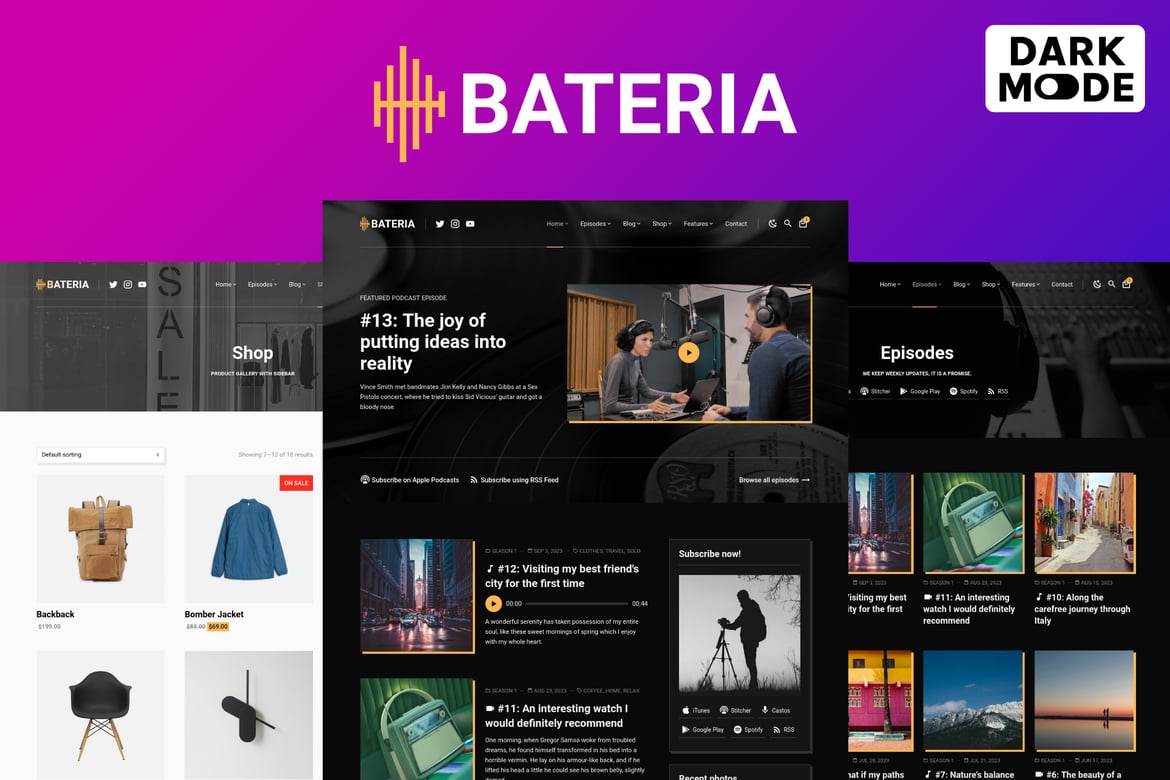 Bateria - HTML-шаблон сайта для подкастов