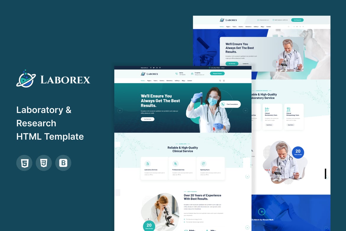 Laborex — HTML-шаблон для лабораторий и исследований