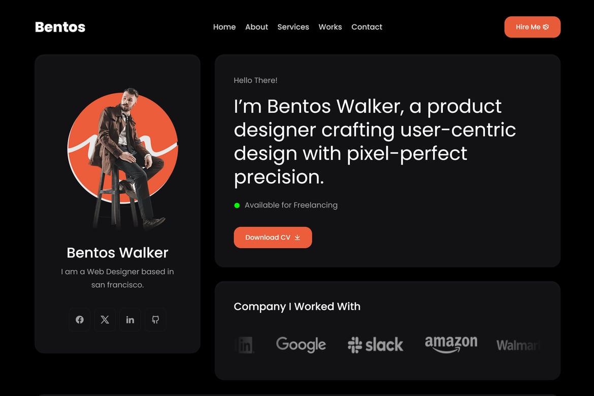 Bentos - Шаблон React для личного портфолио