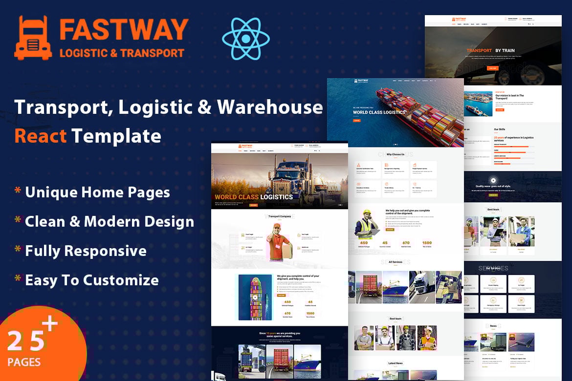 Fastway - Шаблон React для логистики и транспорта