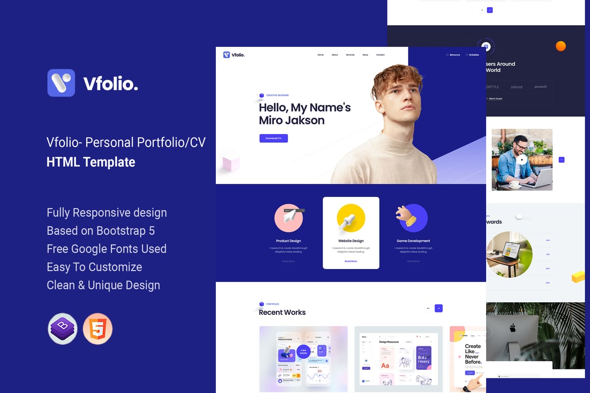 Vfolio - HTML-шаблон личного портфолио/резюме