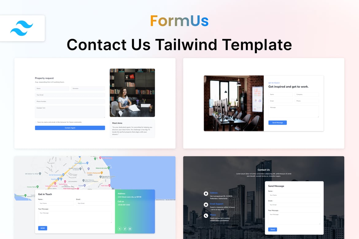 Шаблон раздела FormUs — CSS Tailwind «Свяжитесь с нами»