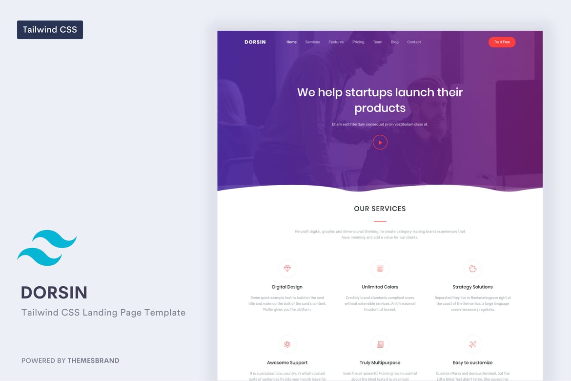 Dorsin - Шаблон целевой страницы CSS Tailwind