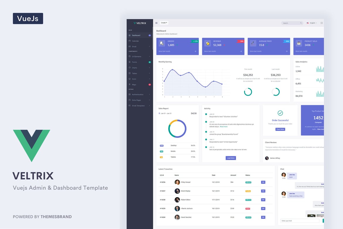 Veltrix - Шаблон администратора и панели управления Vuejs