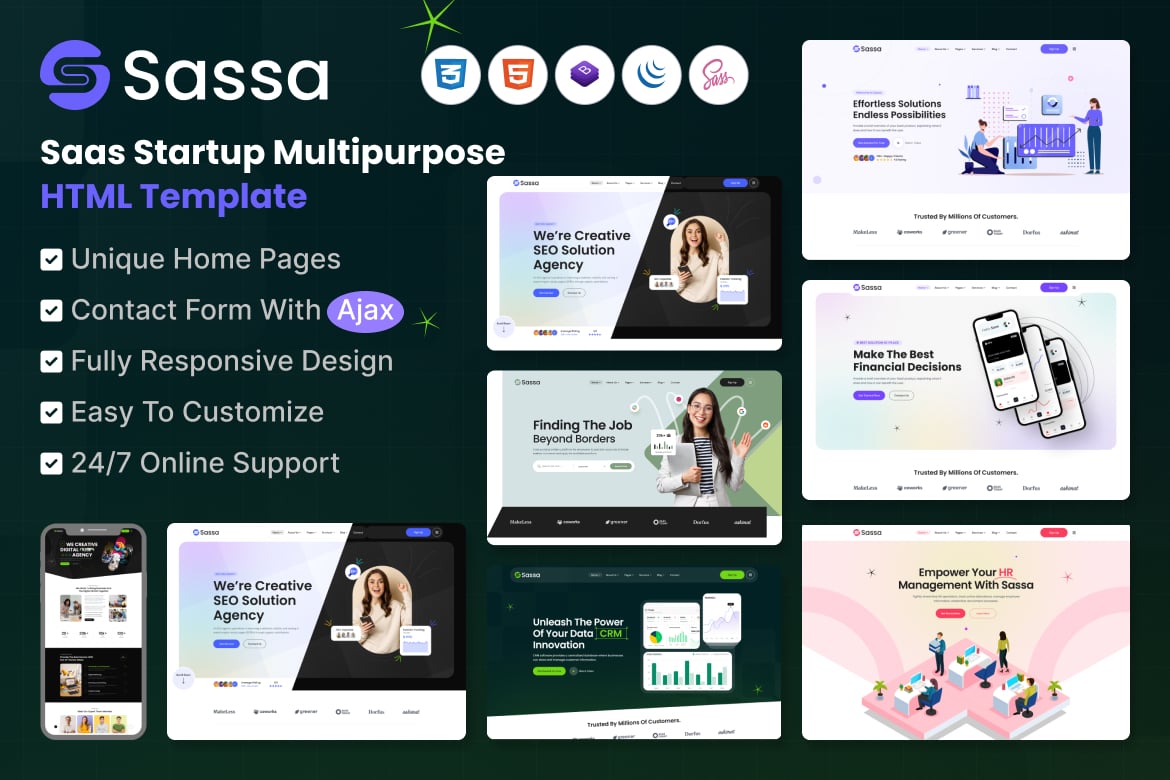 Sassa - Многоцелевой HTML-шаблон Sass для стартапов
