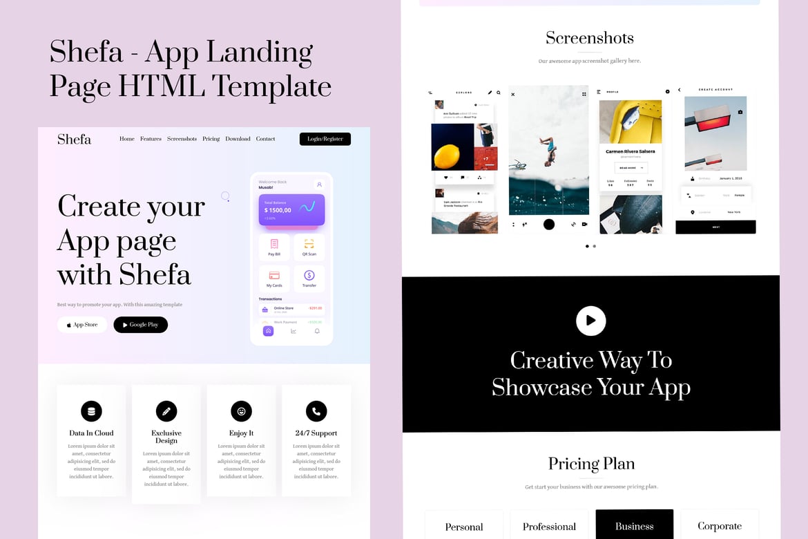 Shefa - HTML-шаблон целевой страницы приложения