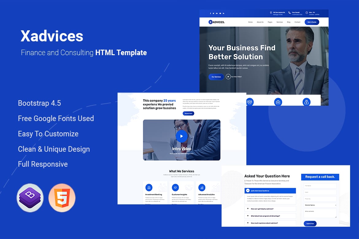 Xadvices - HTML-шаблон для финансов и консалтинга