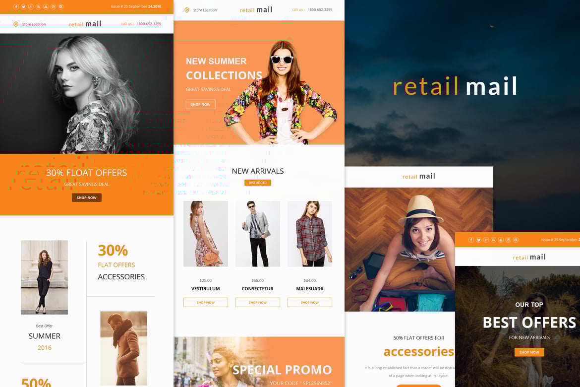 Retail Mail - набор адаптивных шаблонов электронной почты