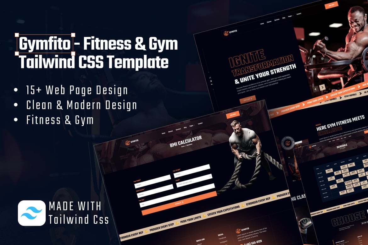 Gymfito - HTML-шаблон для фитнеса и тренажерного зала Tailwind CSS