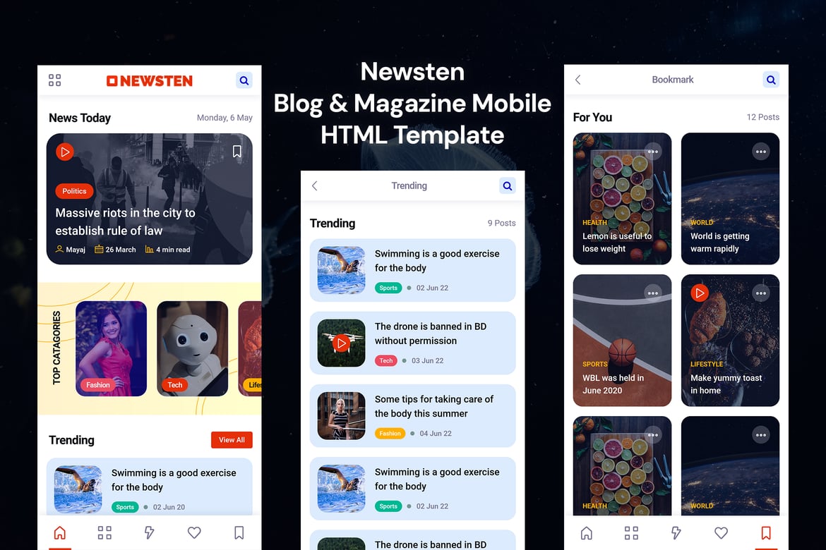 Newsten - мобильный HTML-шаблон для блогов и журналов