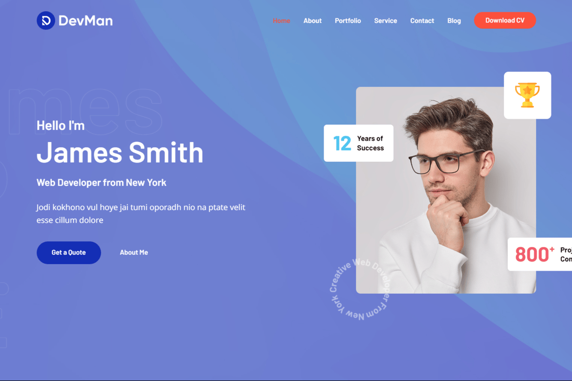 Devman - Шаблон React для личного портфолио