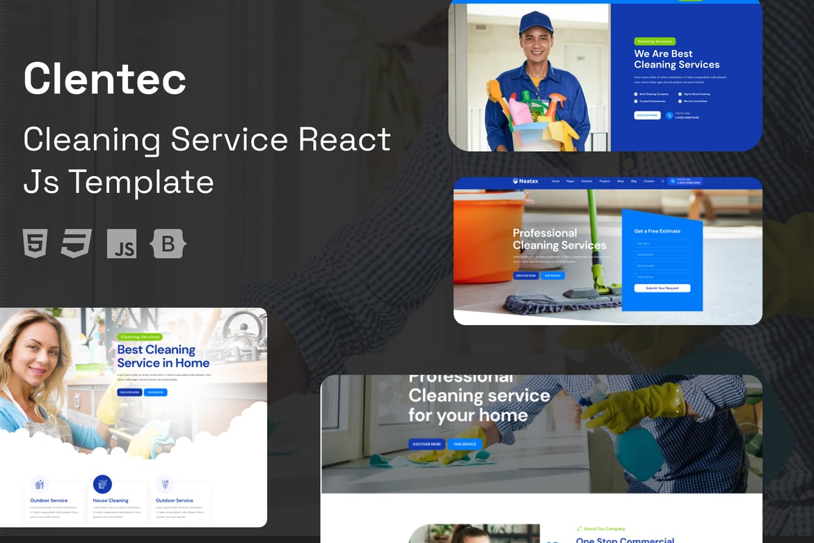 Clentac — Шаблон React JS для клининговых услуг