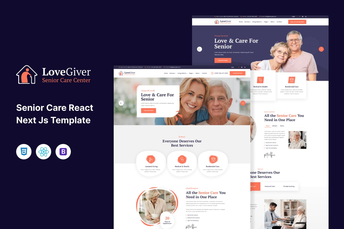 Lovegiver - Шаблон React Next Js для ухода за пожилыми людьми