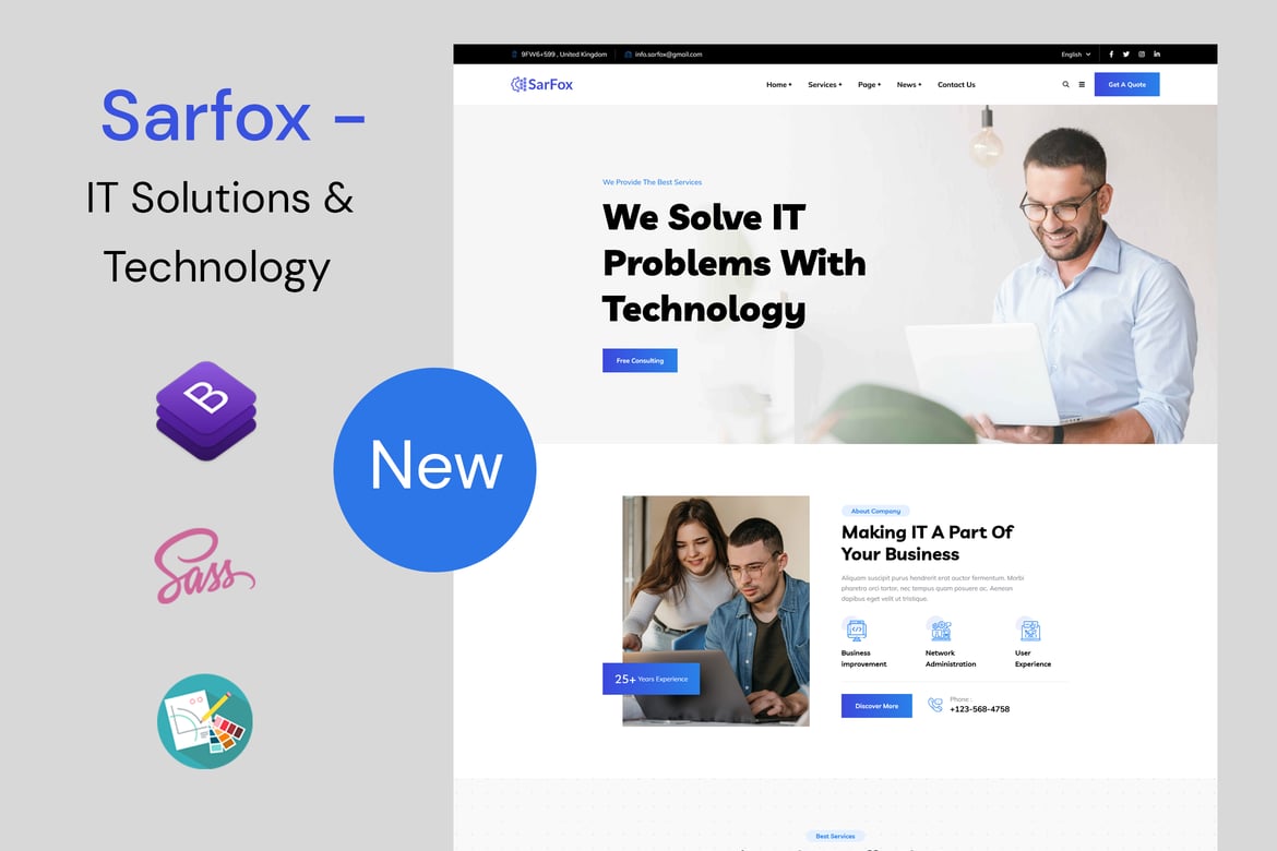 Sarfox - HTML-шаблон для ИТ-решений и технологий