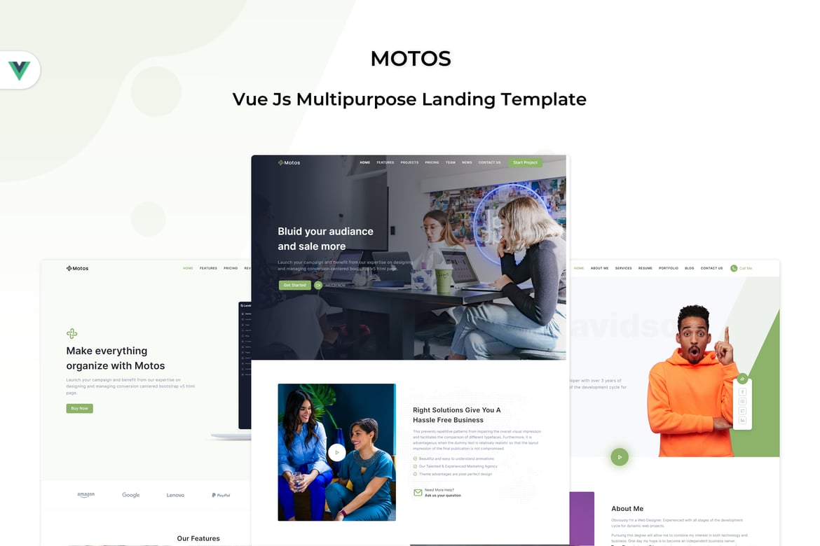 Motos - Многоцелевой шаблон лендинга Vue Js
