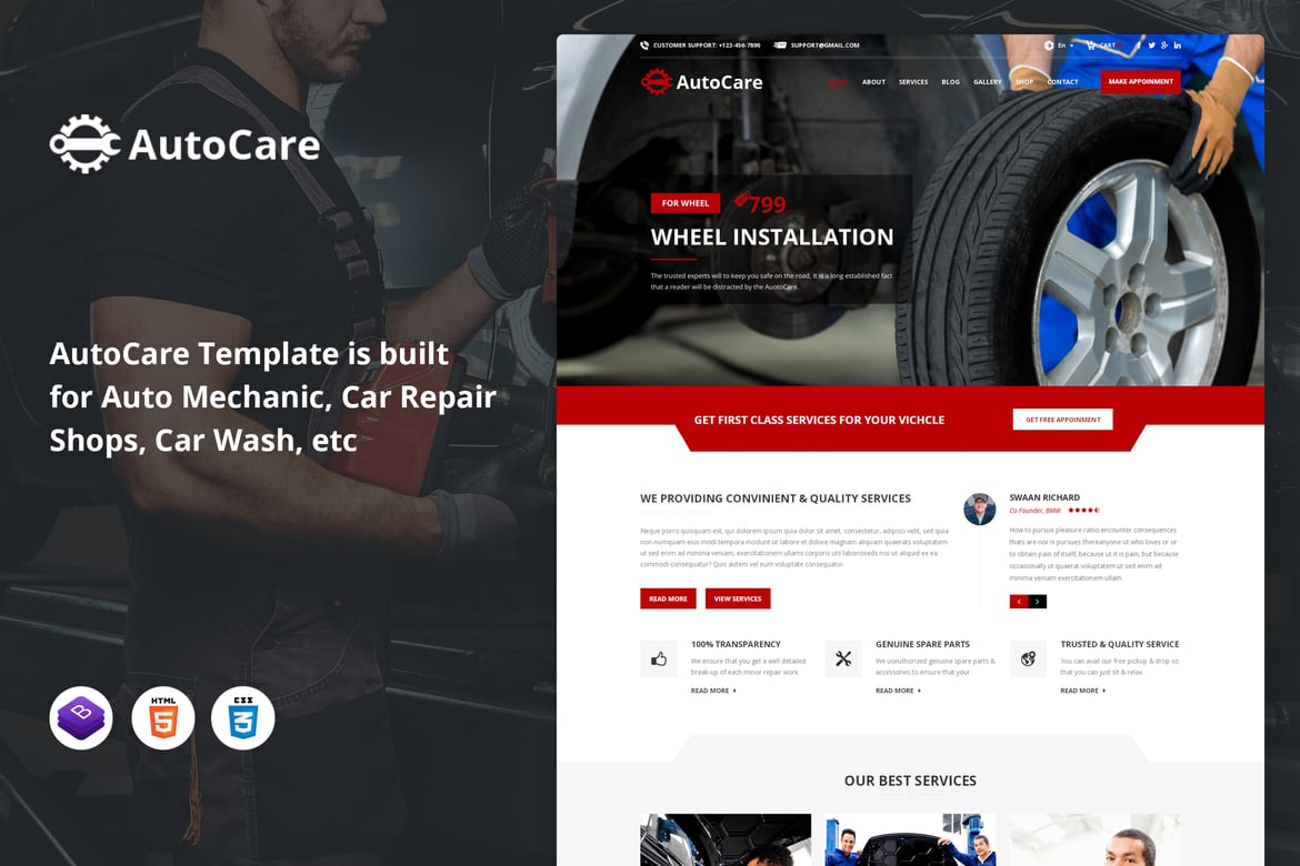 Уход за автомобилем - HTML5-шаблон для автомехаников