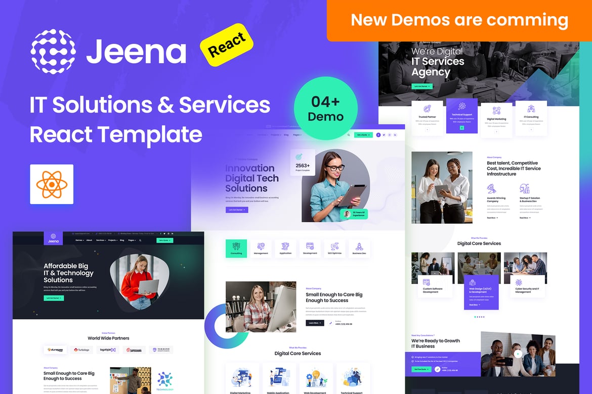 Jeena - Шаблон React для технологий и ИТ-решений