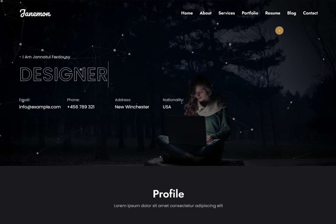 Janemon - HTML-шаблон личного портфолио