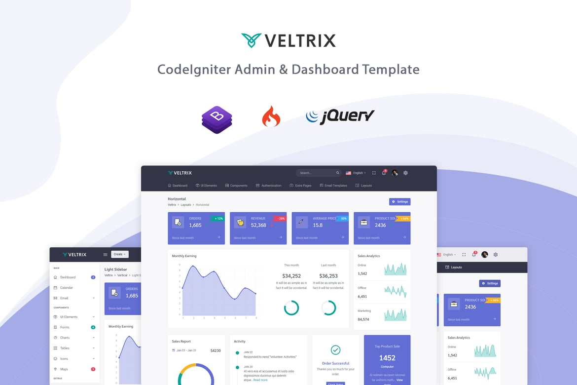 Veltrix - Шаблон администратора и панели управления CodeIgniter