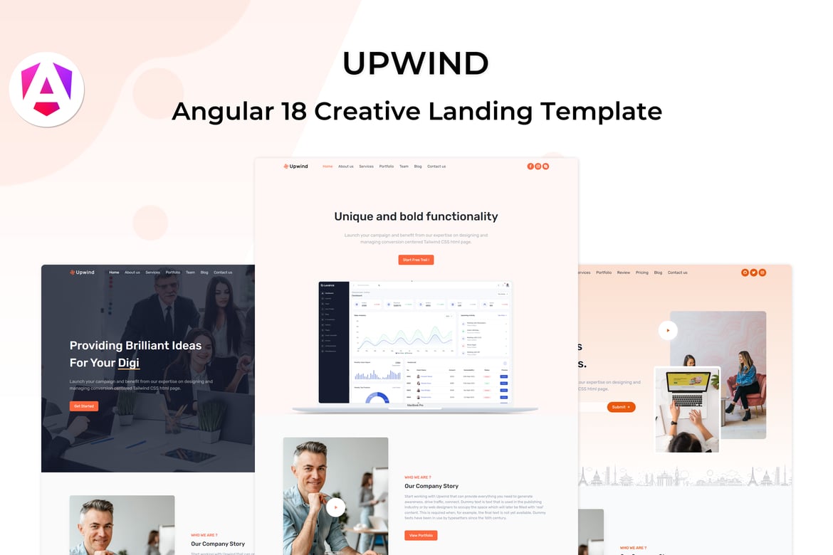 Upwind - Шаблон креативного лендинга Angular 18