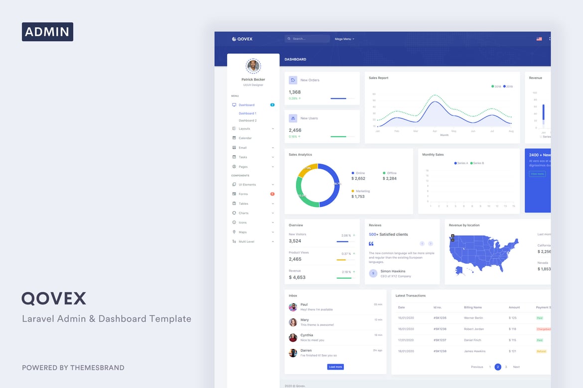 Qovex - Шаблон администратора и панели управления Laravel
