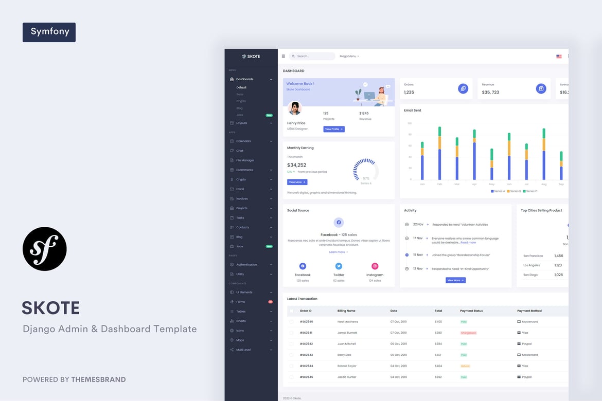 Skote - Шаблон администратора и панели управления Symfony