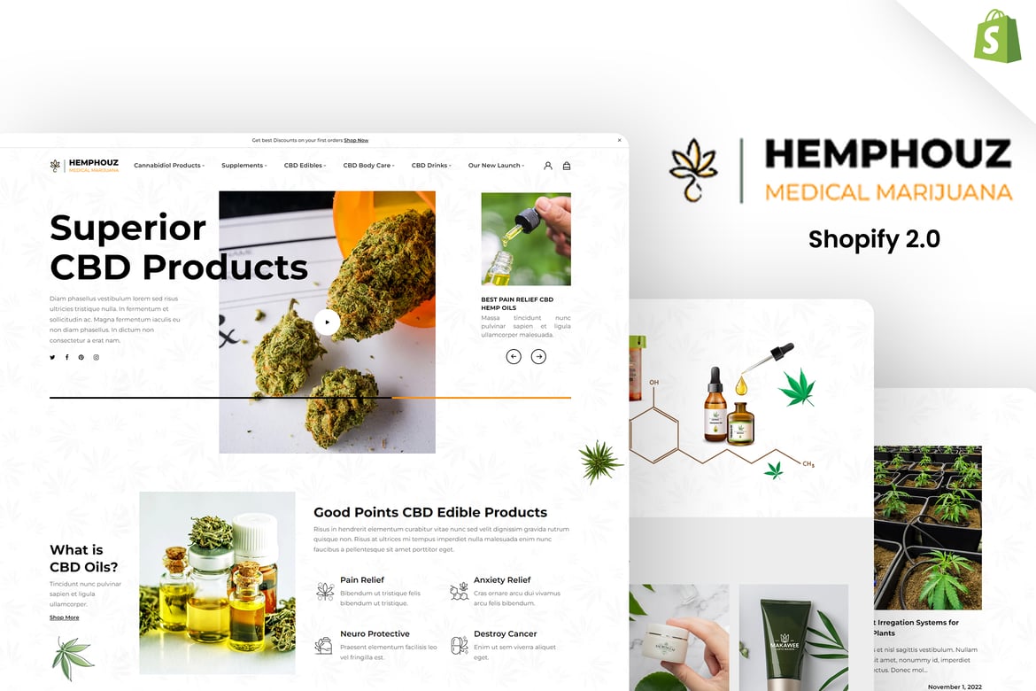 Hemphouz - тема Shopify для магазина медицинской конопли