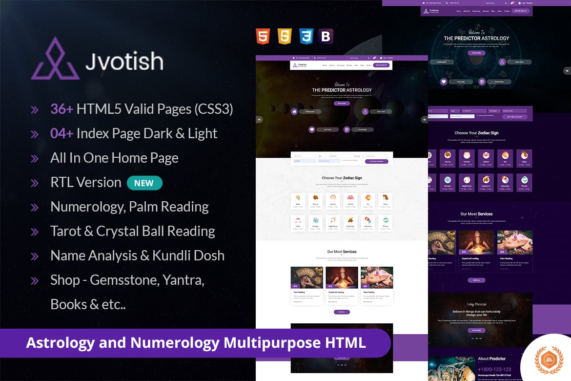 Jyotish - HTML-шаблон астрологии и нумерологии