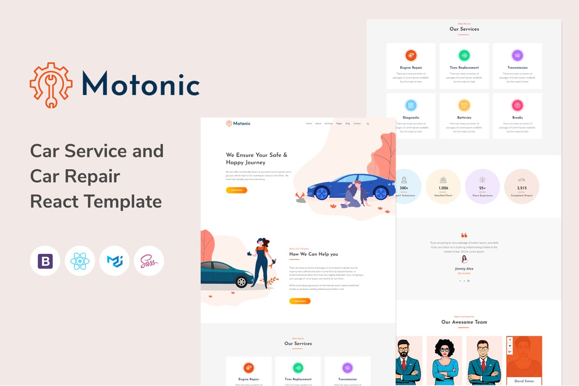 Motonic - Шаблон React для сервиса по ремонту автомобилей