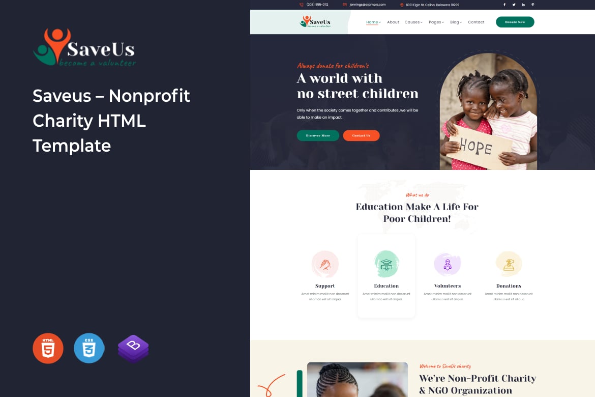 Saveus - HTML-шаблон для некоммерческой благотворительной организации